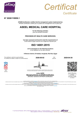 ISO 14001:2015 certificate for Provision of Health Care Services